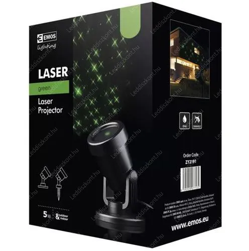 Emos ZY2191 Lézer projektor Partykra! Pontok és csillag, kültéri lézer, IP44, zöld, automata kikapcsolás 6 óra működés után! Vetítési felület 20-360 m. Karácsonyi lézer Emos ZY2191STARLASERIP44G 1 év gar.